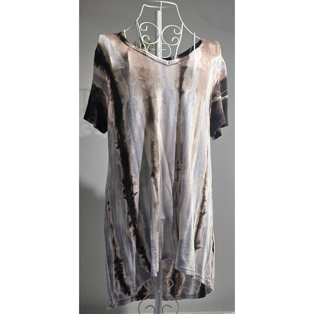 Vintage TRYST Y2K 90s Tie Dye Shirt (XL) Women V Neck Boho Gray White Brown USA